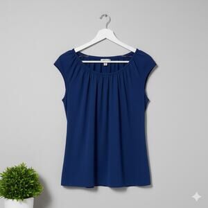 Loft Sleeveless Pleated Blue Cotton Blend Shirt Size XL